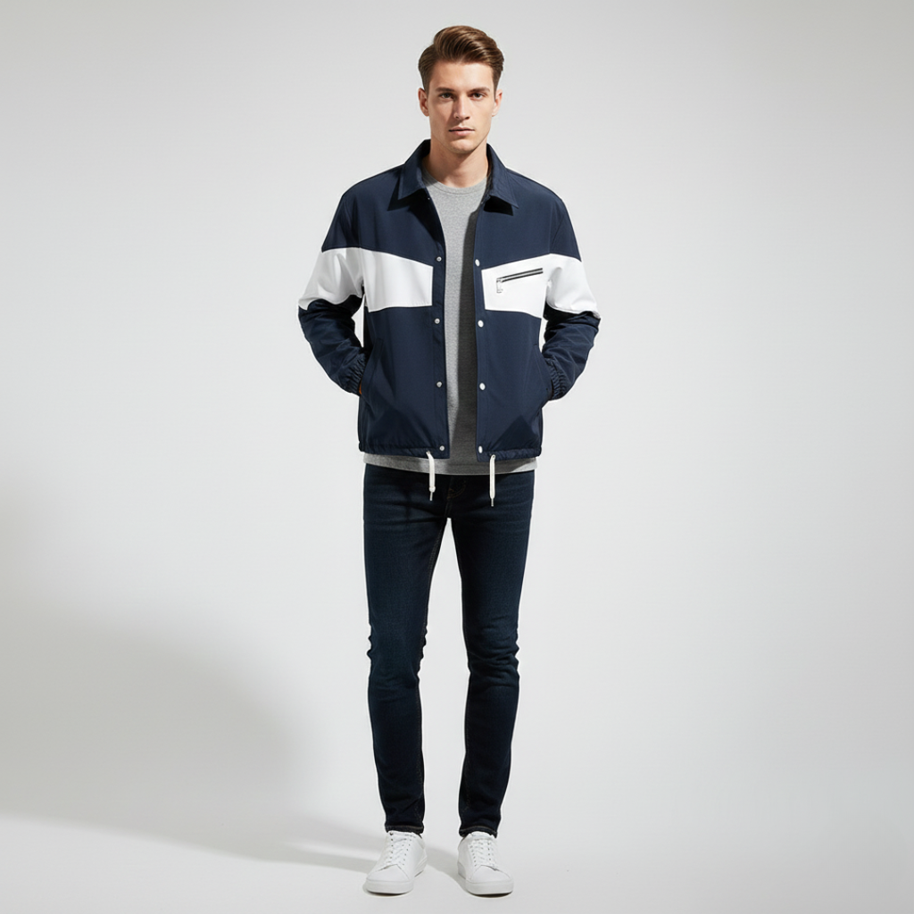 Men’s Button-Front Colorblock Casual Jacket
