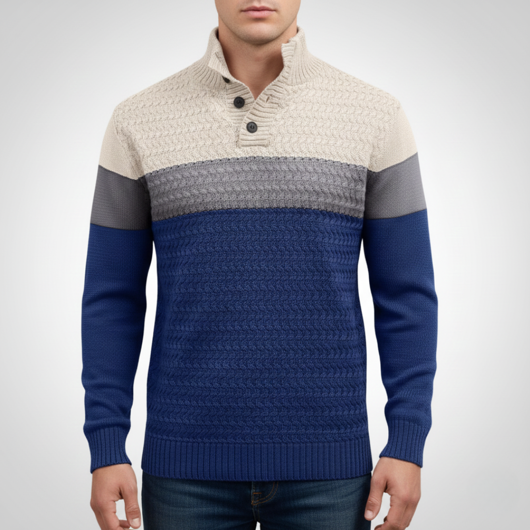 Men’s Color-Block Button-Neck Sweater