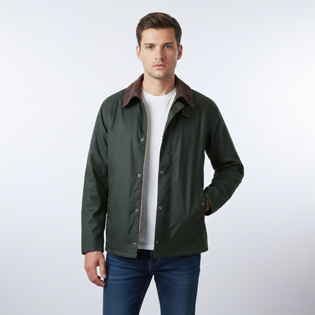 Men’s Utility Zip-Front Field Jacket with Contrast Collar