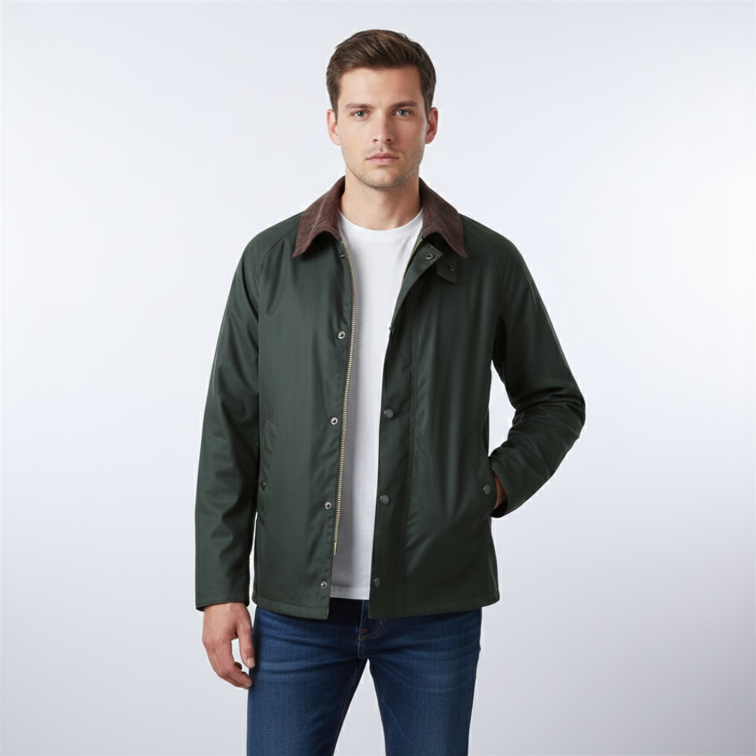 Men’s Utility Zip-Front Field Jacket with Contrast Collar