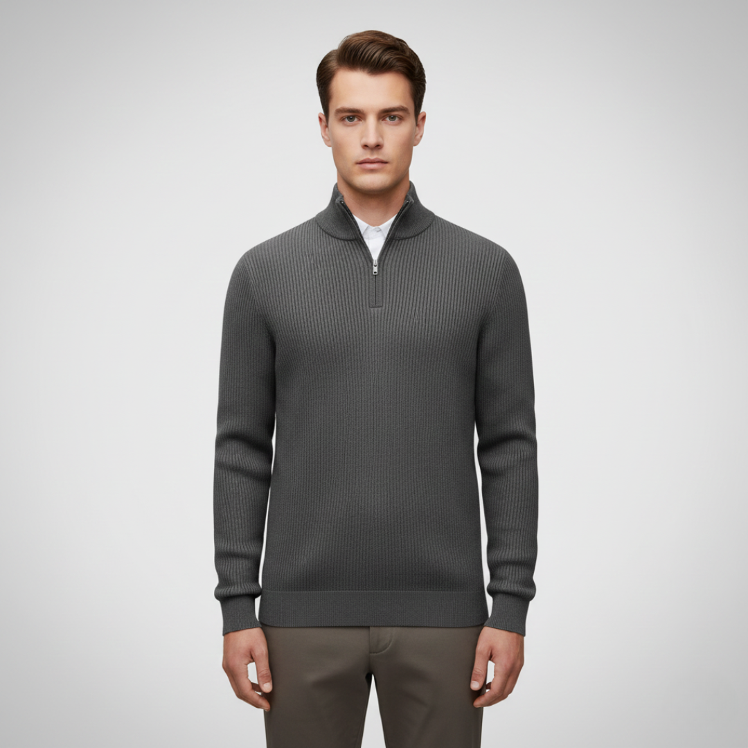 Men’s Half-Zip Ribbed Knit Sweater