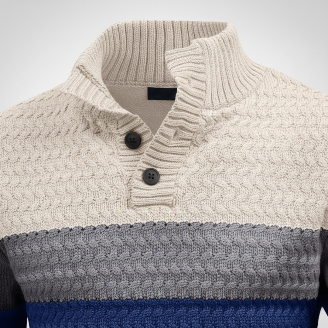 Men’s Color-Block Button-Neck Sweater