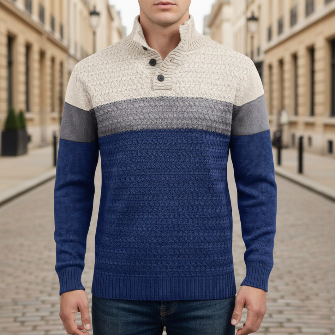 Men’s Color-Block Button-Neck Sweater
