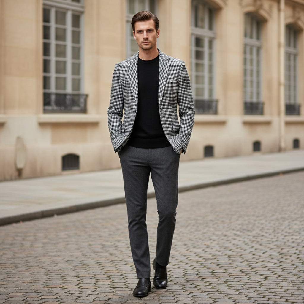 Men’s Houndstooth Single-Button Jacket