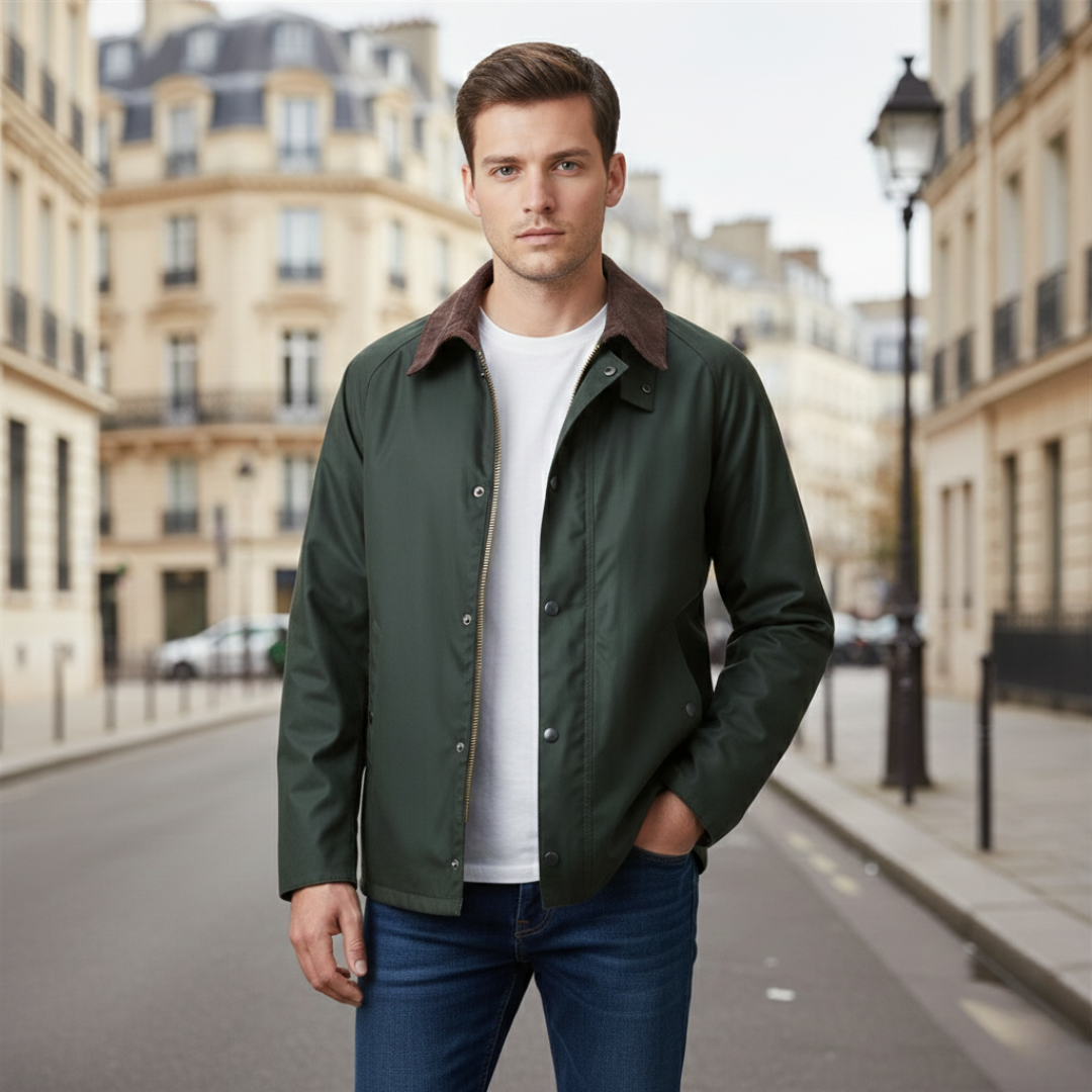 Men’s Utility Zip-Front Field Jacket with Contrast Collar