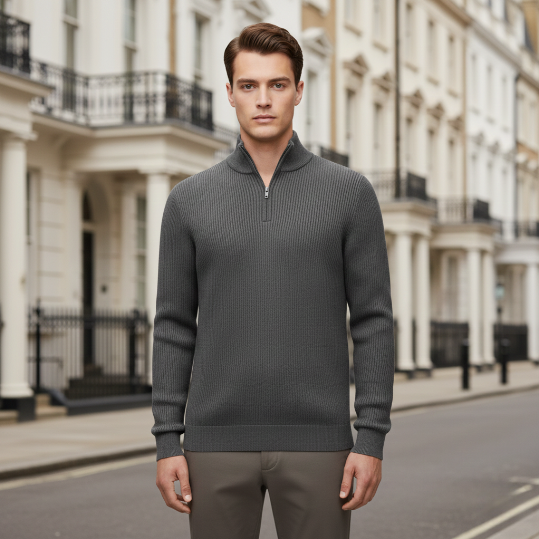 Men’s Half-Zip Ribbed Knit Sweater