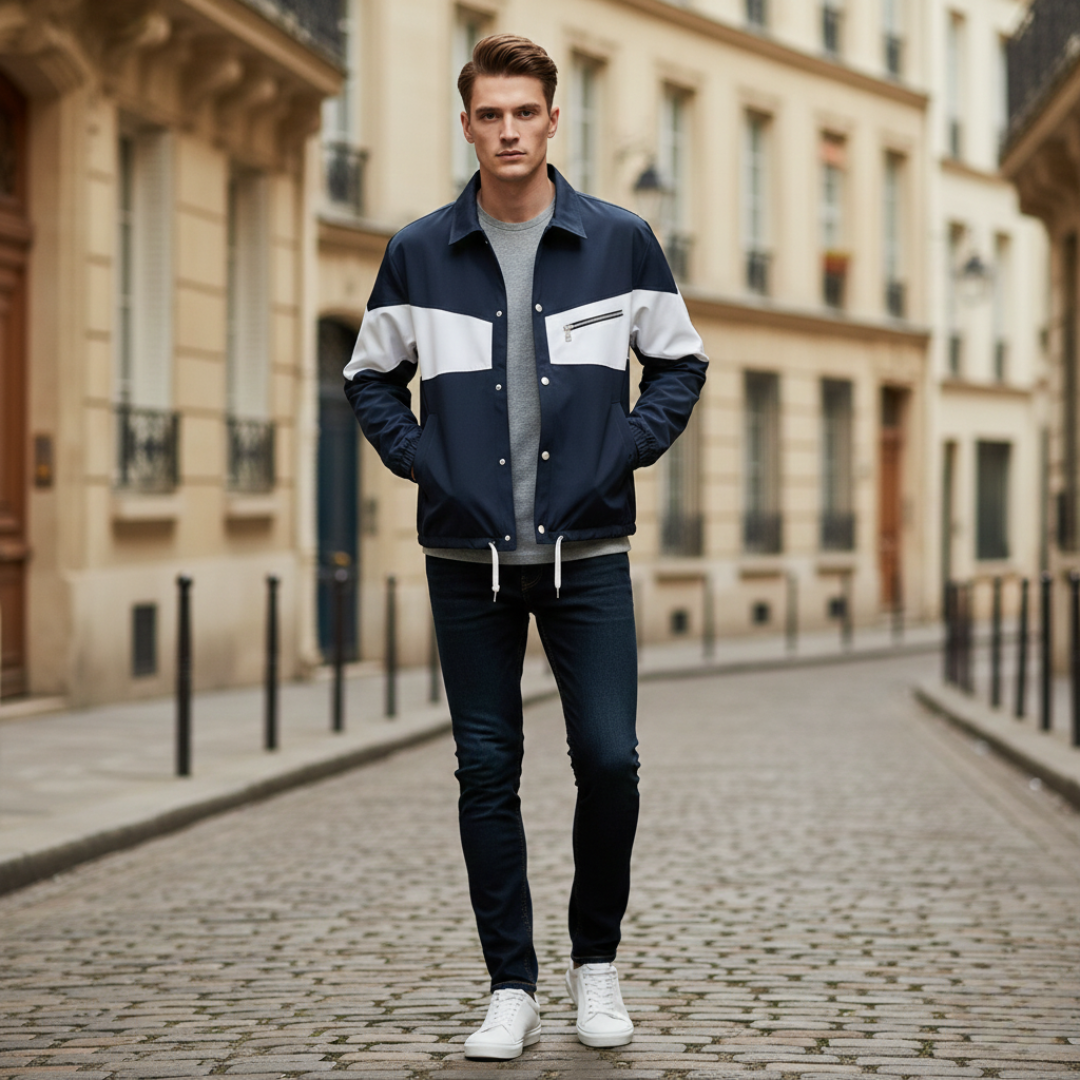 Men’s Button-Front Colorblock Casual Jacket